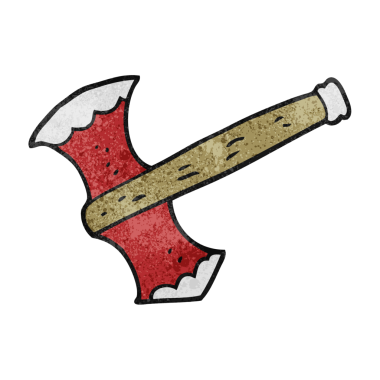 Bir insan tarafından çizilmiş el yapımı çizgi film baltası.