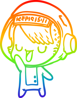 Gökkuşağı gradyan çizgi çizimi bir insan tarafından çizilmiş astronot bir kadın.