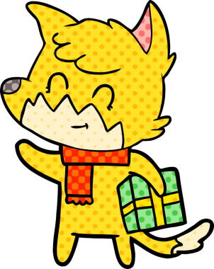 Bir insan tarafından çizilmiş karikatür dostu Noel tilkisi.