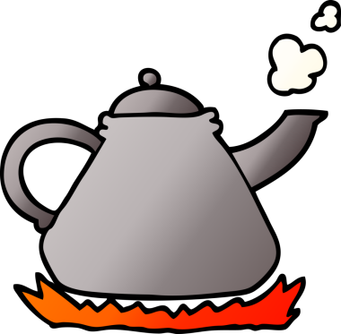 Bir insan tarafından sobanın üzerine çizilmiş vektör gradyan çizim çaydanlığı