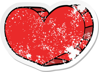 Bir insan tarafından çizilmiş karikatür bir aşk kalbinin hüzünlü çıkartması.