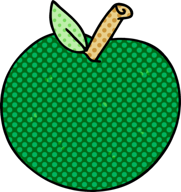 Bir insan tarafından çizilmiş çizgi roman tarzı tuhaf bir elma.