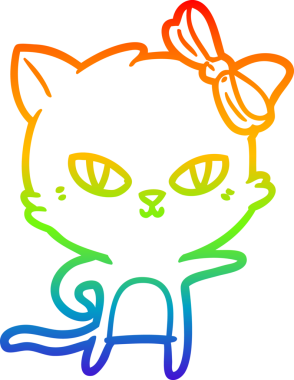 Gökkuşağı gradyan çizgisi bir insan tarafından çizilmiş şirin bir çizgi kedi çizimi