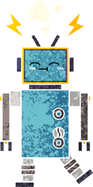 Bir insan tarafından çizilmiş bir robotun retro çizim tarzı karikatürü