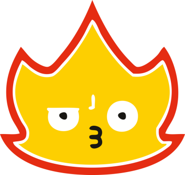 Bir insan tarafından çizilmiş alevin düz renkli retro karikatürü