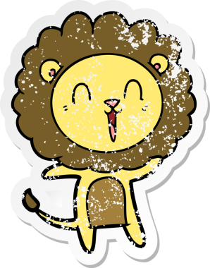 Bir insan tarafından çizilmiş gülen aslan çıkartması.