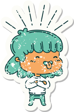 Bir insan tarafından çizilmiş eski dövme stili bir kızın eski bir çıkartması.