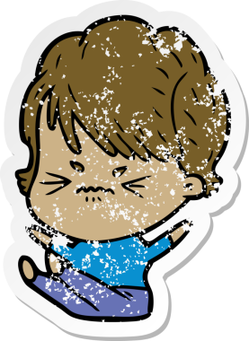 Bir insan tarafından çizilmiş, hayal kırıklığına uğramış bir karikatür çıkartması.