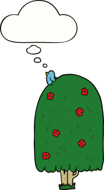 Bir insan tarafından çizilmiş düşünce kabarcığı olan çizgi film uzun ağaç.