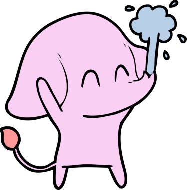 Bir insan tarafından çizilmiş su püskürten sevimli bir fil.