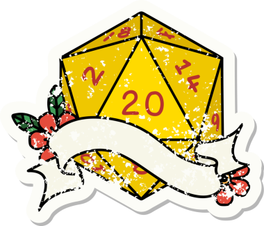 Bir insan tarafından çizilmiş 20 D20 zarının grunge çıkartması.