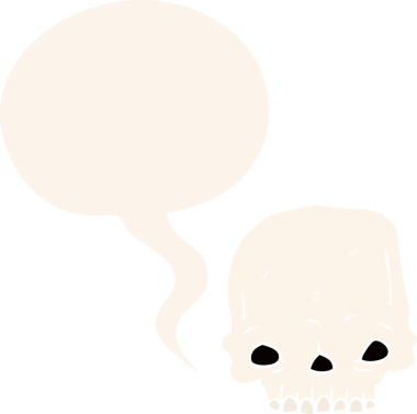 bir insan tarafından çizilmiş eski usul konuşma baloncuğu olan karikatür ürkütücü kafatası.