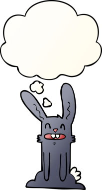 Düşünce baloncuklu çizgi film tavşanı bir insan tarafından çizilmiş.