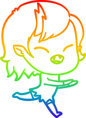 Gökkuşağı gradyan çizgi çizimi bir insan tarafından çizilen gülen vampir kızın çizimi