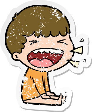 Bir insan tarafından çizilmiş gülen bir karikatür çıkartması.