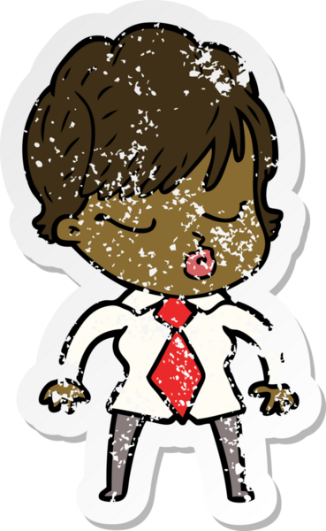 Bir insan tarafından çizilmiş gözleri olan karikatürlü bir kadının sıkıntılı çıkartması.