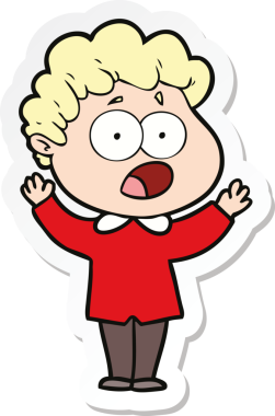 Bir insan tarafından çizilmiş, şaşırarak nefes nefese kalmış bir çizgi film karakterinin çıkartması.