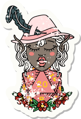 Retro Dövme Tarzı Elf karakteri Bir insan tarafından çizilmiş doğal yirmi zar ile