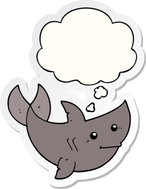 İnsan tarafından çizilmiş bir çıkartma olarak düşünce baloncuğu olan çizgi film köpekbalığı.