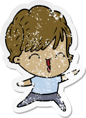 Bir insan tarafından çizilmiş, gülen bir karikatür çıkartması.