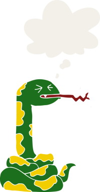 insan tarafından çizilmiş düşünce baloncuklu çizgi film tıslayan yılan.