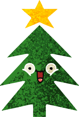 Bir insan tarafından çizilmiş bir noel ağacının retro çizim tarzı karikatürü.