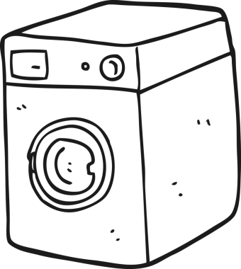 Bir insan tarafından çizilmiş siyah beyaz çizgi film çamaşır makinesi.