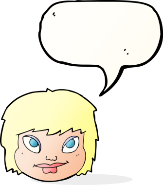 Bir insan tarafından çizilmiş konuşma baloncuğu olan bir kadın yüzü.