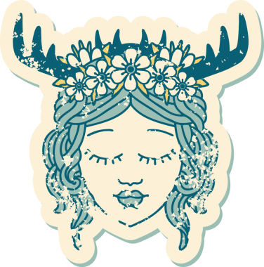 Bir insan tarafından çizilmiş bir Druid karakterinin grunge çıkartması.