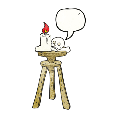 Serbest konuşma balonu desenli karikatür korkunç kafatası ve bir insan tarafından çizilmiş mum.