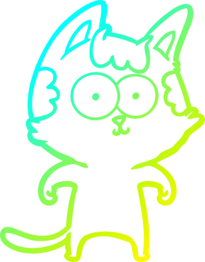 Bir insan tarafından çizilmiş mutlu çizgi film kedisinin soğuk gradyan çizgisi.
