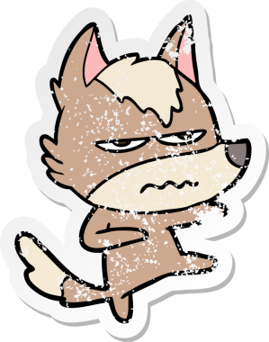 Bir insan tarafından çizilmiş kızgın bir kurdun sıkıntılı çıkartması.