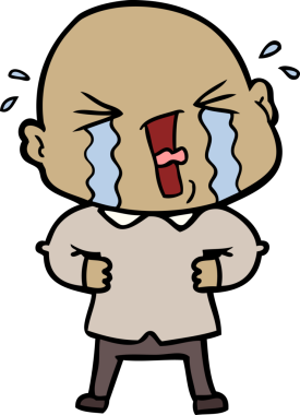 Bir insan tarafından çizilmiş ağlayan kel bir adam.