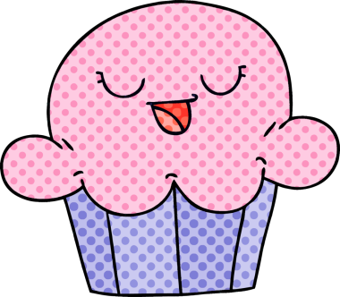 Bir insan tarafından çizilmiş komik çizgi roman tarzı mutlu bir pasta.