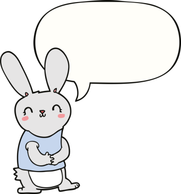 Bir insan tarafından çizilmiş konuşma balonlu şirin çizgi film tavşanı.