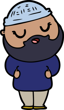 Bir insan tarafından çizilmiş sakallı bir çizgi film adamı.