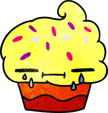 Bir insan tarafından çizilmiş, el yazısıyla çizilmiş, ağlayan bir kek.