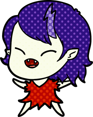 Bir insan tarafından çizilmiş gülen vampir kız çizgi filmi.