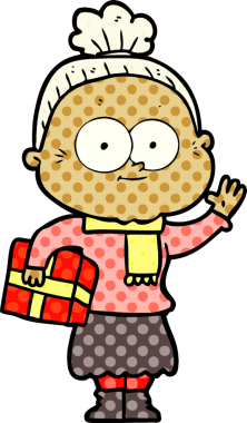 Bir insan tarafından çizilmiş mutlu yaşlı kadın çizgi filmi.