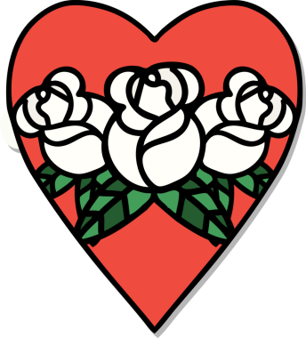 Geleneksel kalp stili dövme çıkartması ve bir insan tarafından çizilmiş çiçekler.