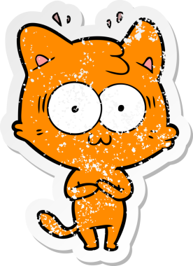 Bir karikatür çıkartması bir insan tarafından çizilmiş kediye şaşırttı.