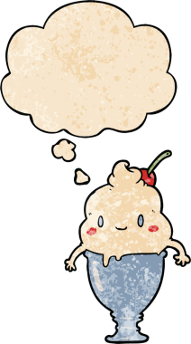 Bir insan tarafından çizilmiş grunge desenli düşünce baloncuklu tatlı çizgi film dondurması.