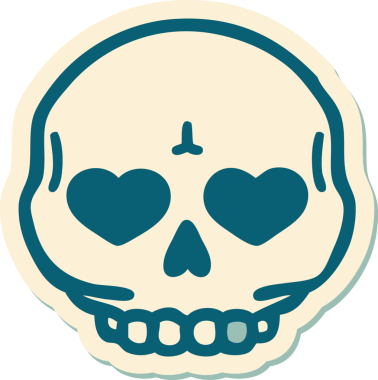 Bir insan tarafından çizilmiş bir kafatasının geleneksel stiliyle dövme çıkartması.