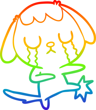 Gökkuşağı gradyan çizimi bir insan tarafından çizilmiş şirin bir çizgi köpeğin ağlaması.