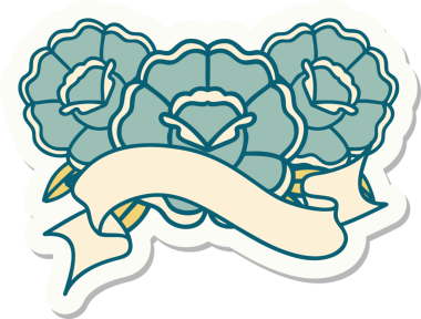 Bir insan tarafından çizilmiş bir buket çiçeğin pankartıyla dövme stili.