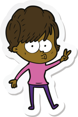 Bir insan tarafından çizilmiş bir karikatür kadının çıkartması.