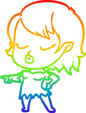 Gökkuşağı gradyan çizgisi. Bir insan tarafından çizilmiş şirin bir vampir kız çizgi filmi.