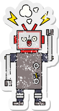 Bir insan tarafından çizilmiş, tatlı, kırık bir robotun sıkıntılı çıkartması.
