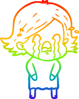 Gökkuşağı gradyan çizimi bir insan tarafından çizilmiş ağlayan bir çizgi kadın çizimi