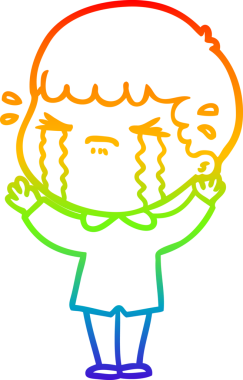 Gökkuşağı gradyan çizimi bir insan tarafından çizilmiş ağlayan bir karikatür adamı çiziyor.